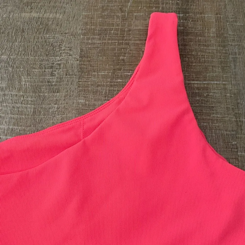 WILO THE LABEL One-Shoulder Ribbed Sports Bra Women's Large Pink Yoga Activewear - Image 4
