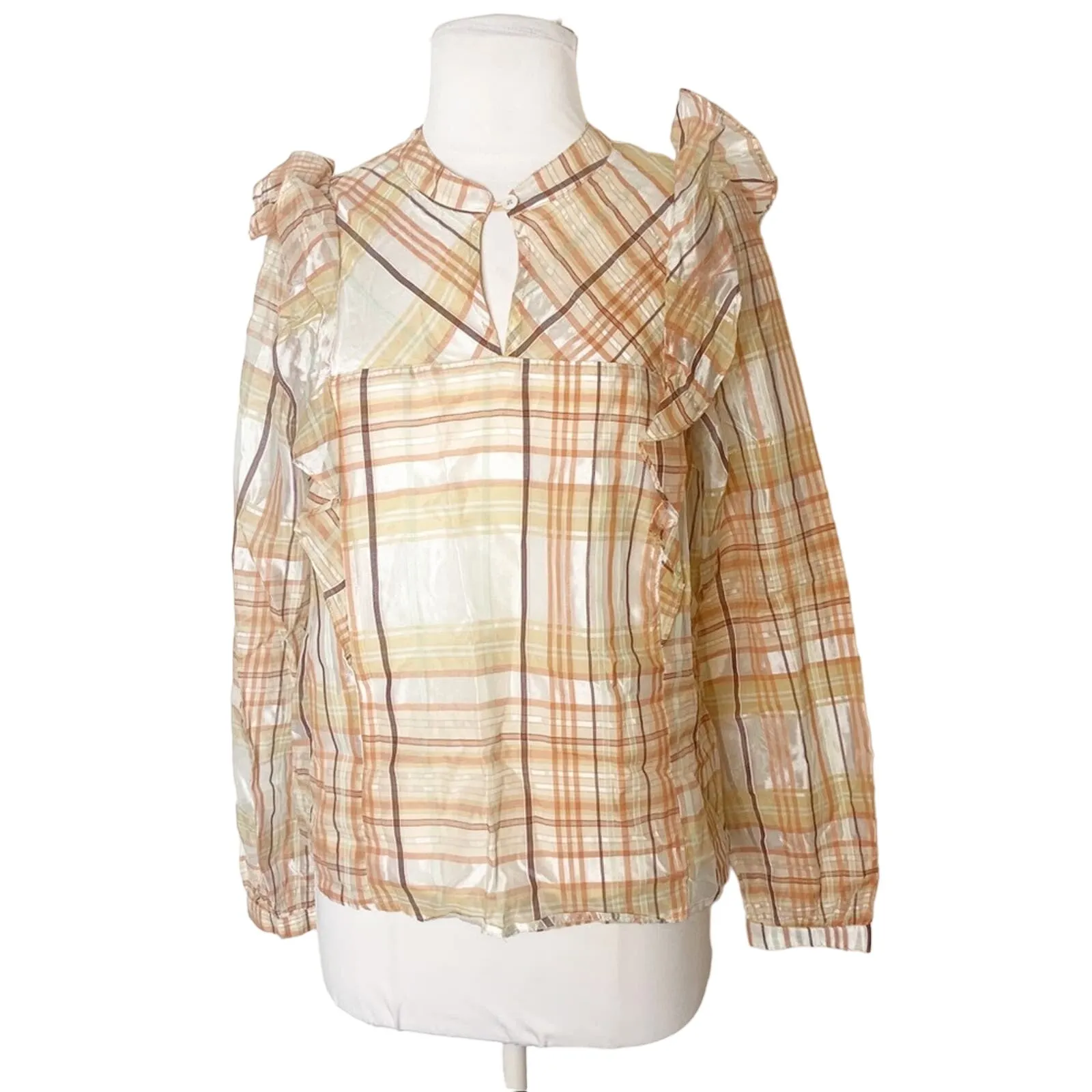 Anthropologie current air plaid structured ruffle organza peasant top sz S - Image 8