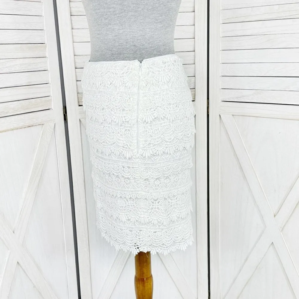 White House Black Market Crochet Tiered Lace Pencil Skirt White Size 0 - Image 2
