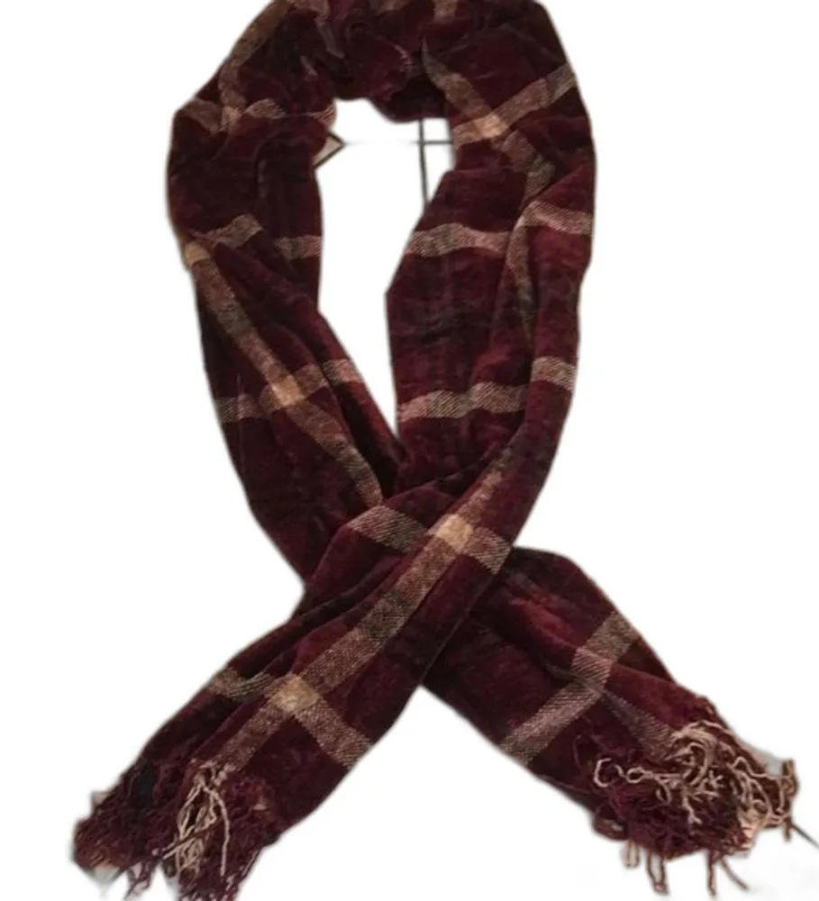 Woolrich cranberry plaid scarf wrap soft cozy cute ladies - Image 3