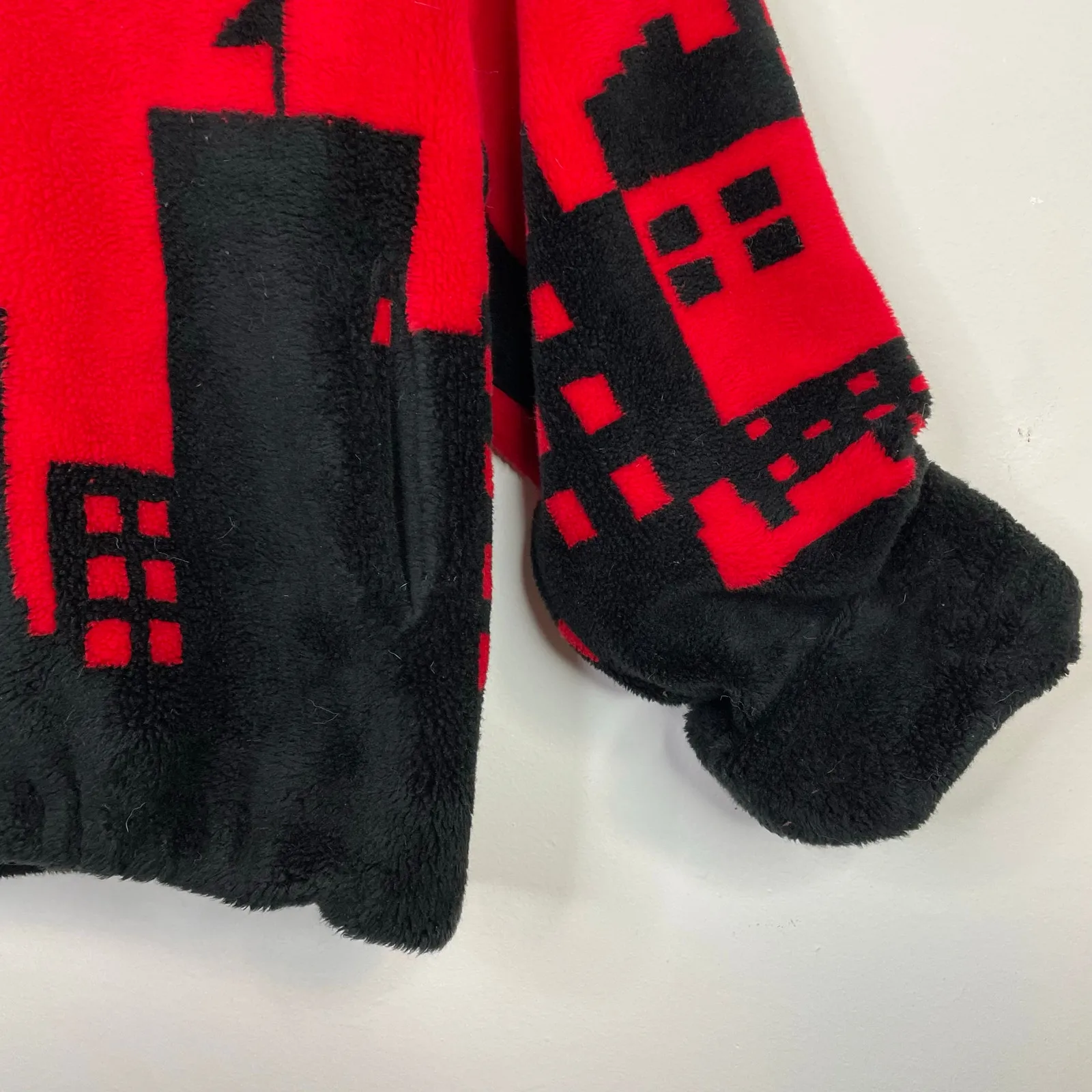 Nordic Lights Vintage 90s Fleece Jacket Cityscape Skyline City Red Black Women L Size L - Image 3