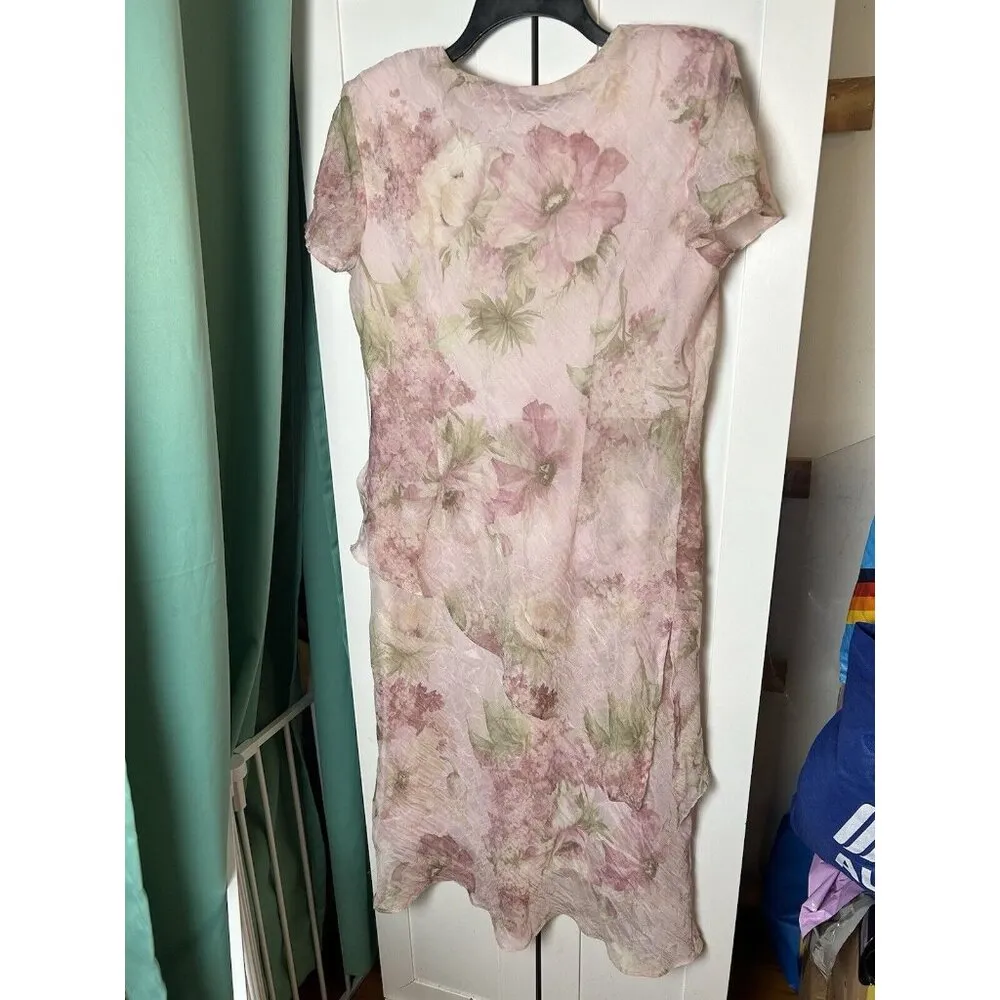 Miss Dorby Women's Short Sleeve Cottagecore Fairycore Floral‎ Maxi Dress Sz 12P Pink - Image 10