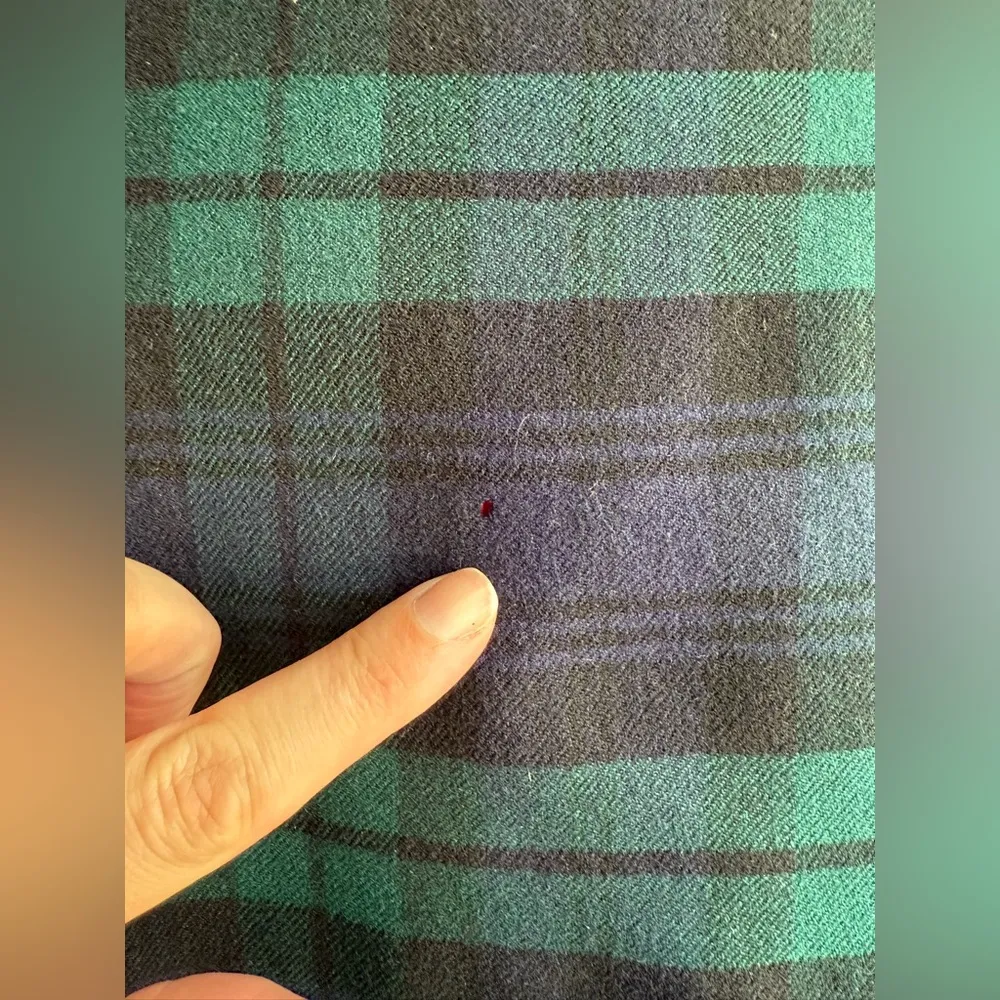 Vintage handmade navy green plaid button front cape shawl, one size Blue Size one size - Image 8