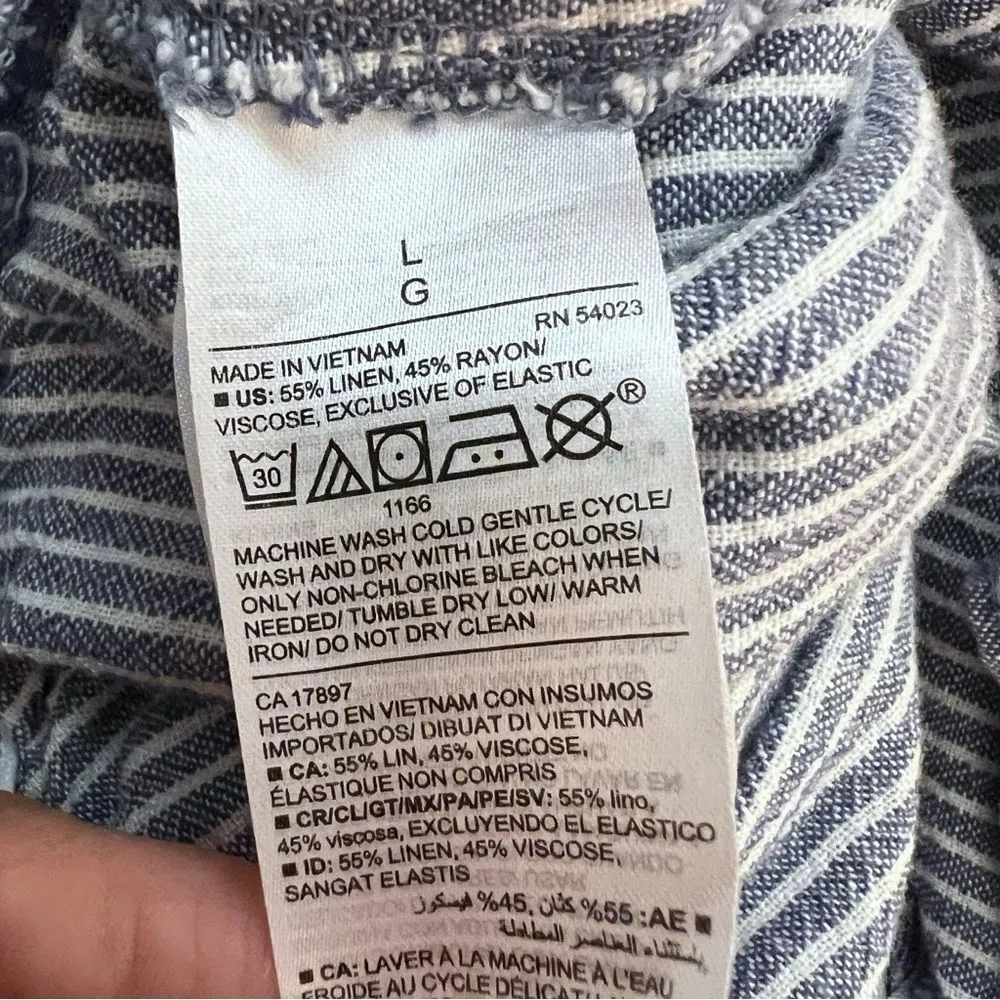 Old Navy Jumpsuit Womens Navy Blue Stripe Linen Blend Romper SZ L - Image 11