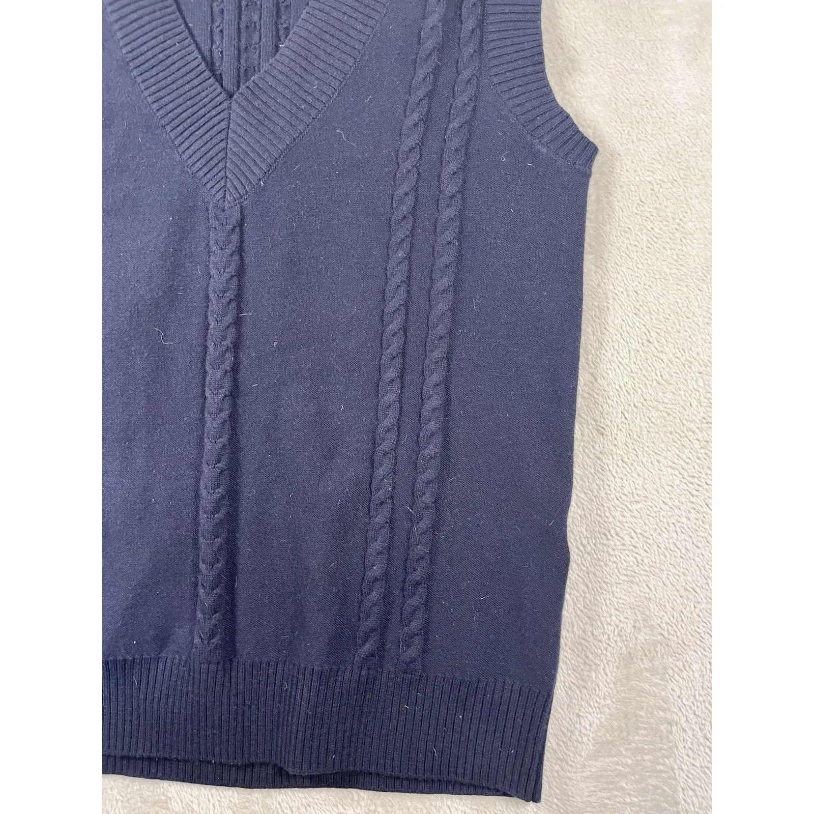 Sunday Best Aritzia Winston Sweater Vest Womens S Navy Cable Knit Wool Preppy Blue - Image 4