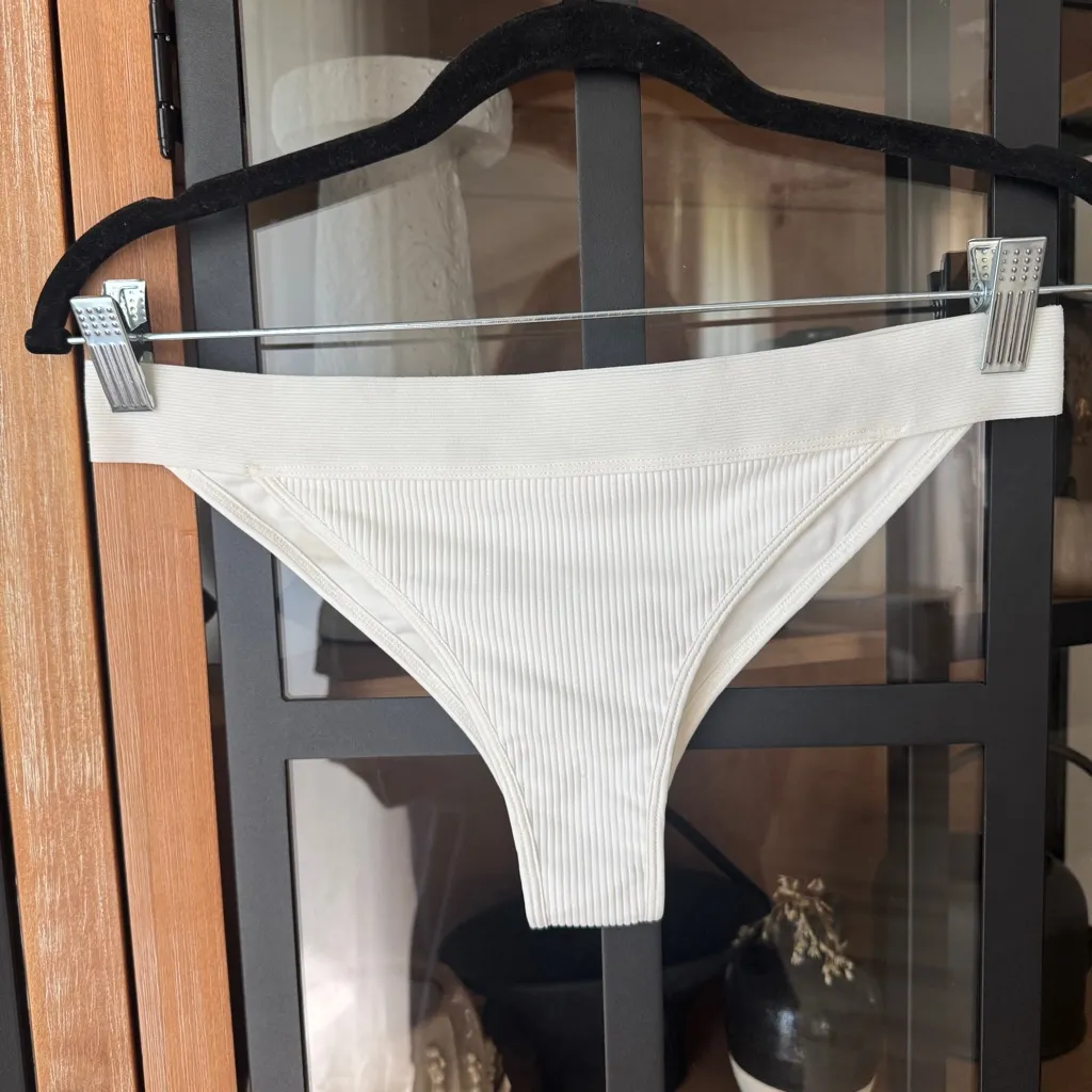 Frankie’s Bikinis Drew White Ribbed Swimsuit Bottoms cheeky elastic band - Image 2