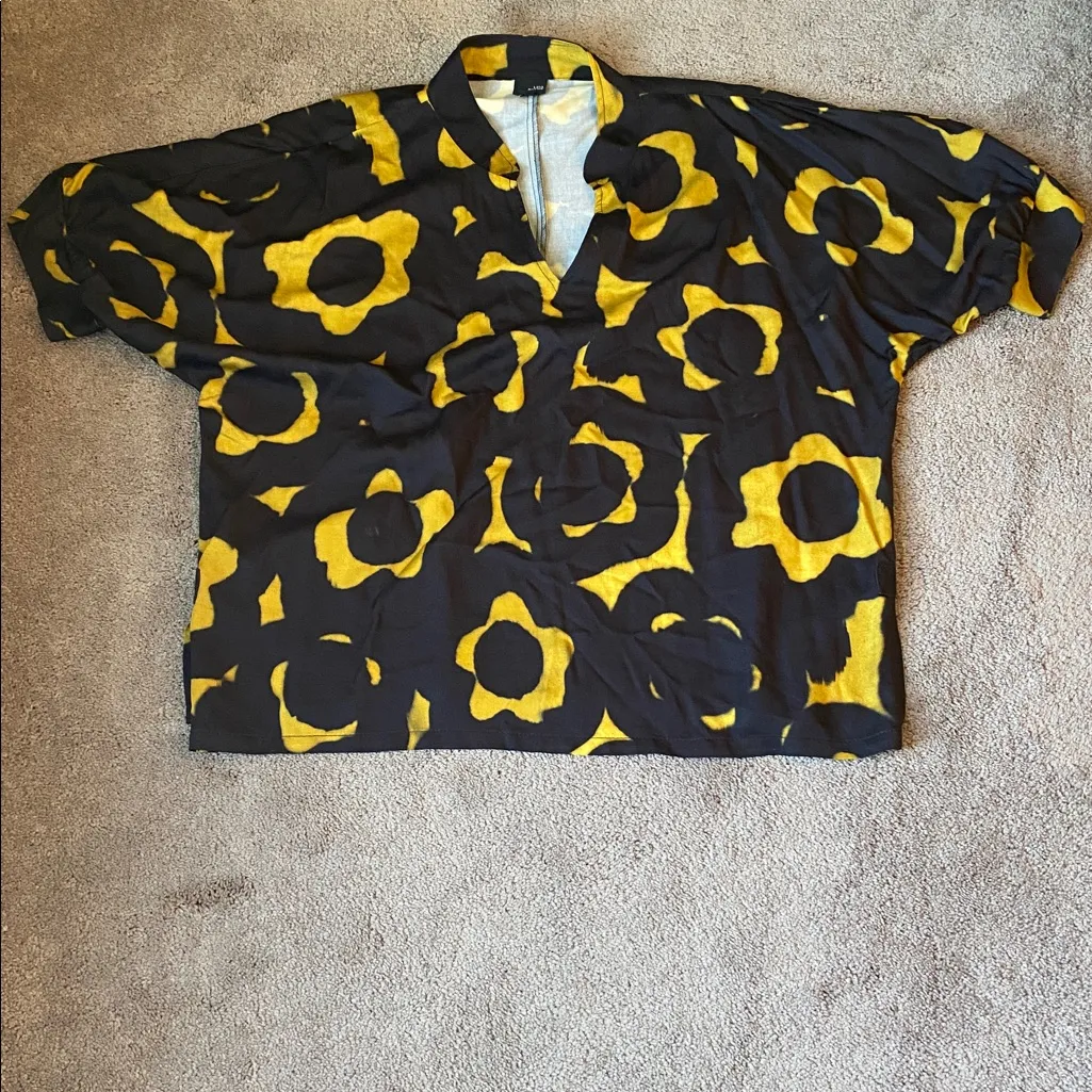 Lisa Bayne Black/Yellow Floral Two Piece Set SIZE L Black Size L - Image 2