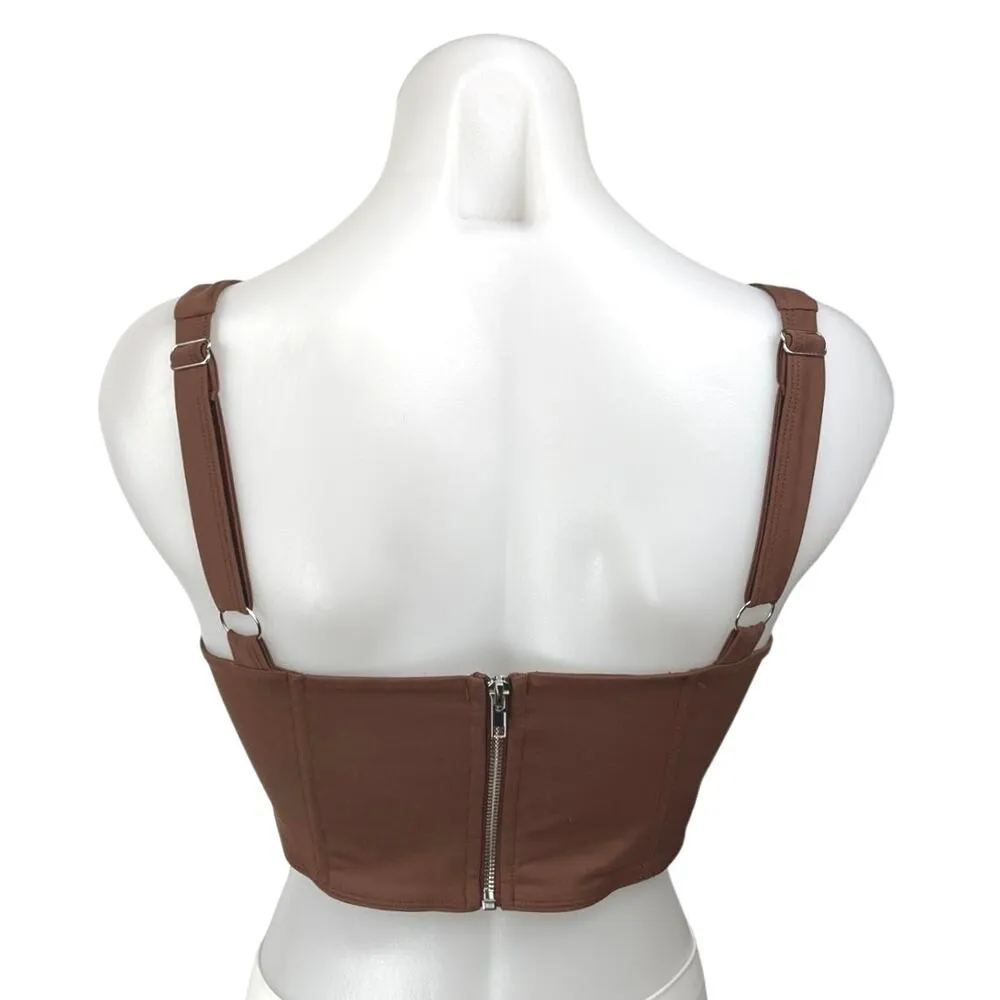 Reoria Women's Brown Sleeveless Square Neck Bustier Corset Crop Top Size L Size L - Image 2