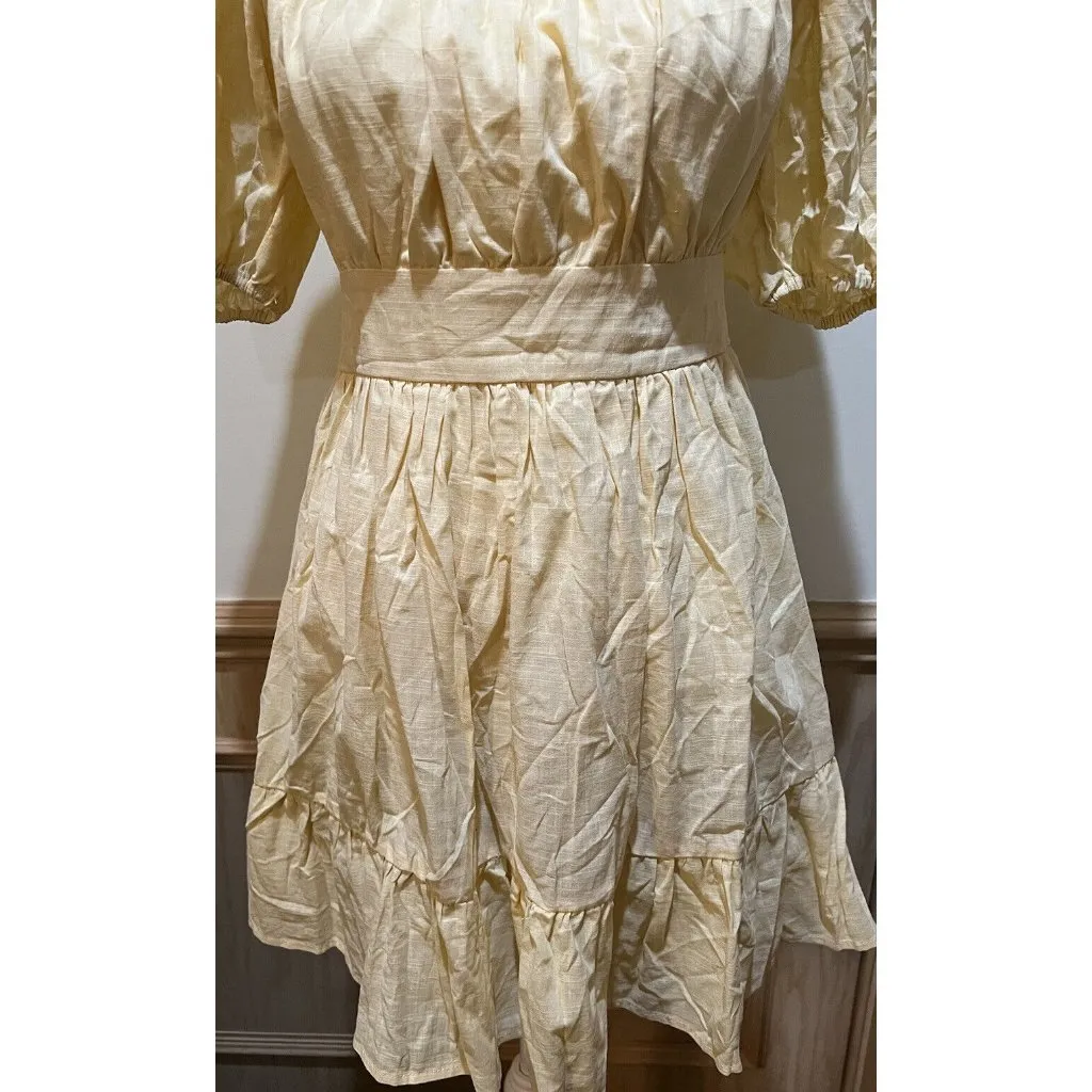 Shein Peasant Style Dress ~ Yellow~ Cut Out Back ~ Size Medium - Image 3