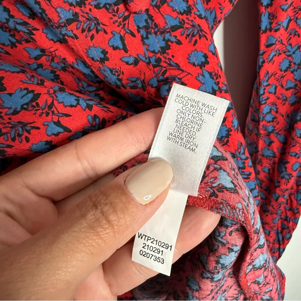 J. Jill Red Blue Patterned Rayon Button Down Shirt‎ Long Sleeve Size Large - Image 6