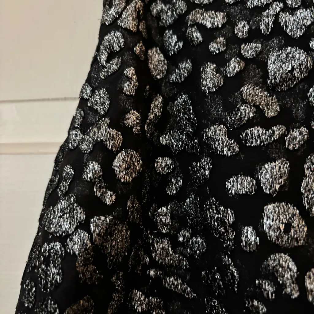 IRO Paris Black Metallic Silver Brocade Animal Print Mini Skirt Size 36 Glitter - Image 6