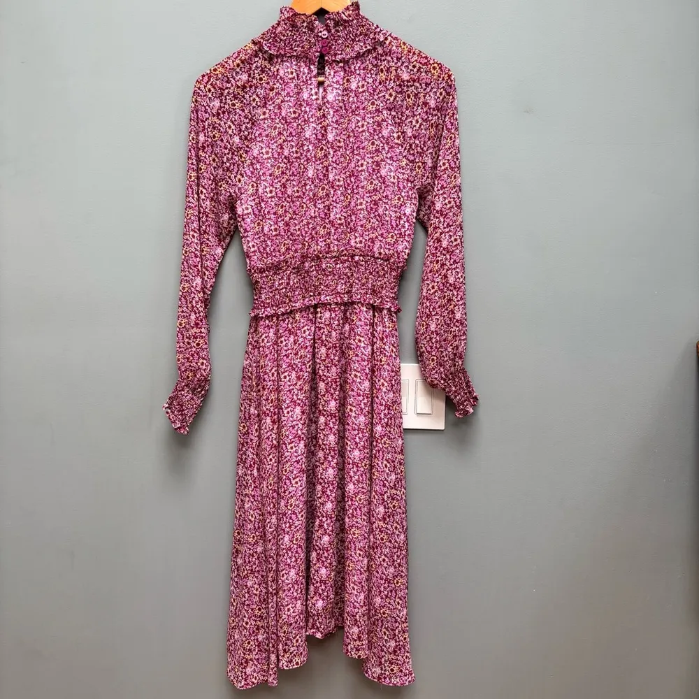 O.P.T. On the Run Chiffon Floral Midi Dress Long Sleeve XS Purple - Image 8