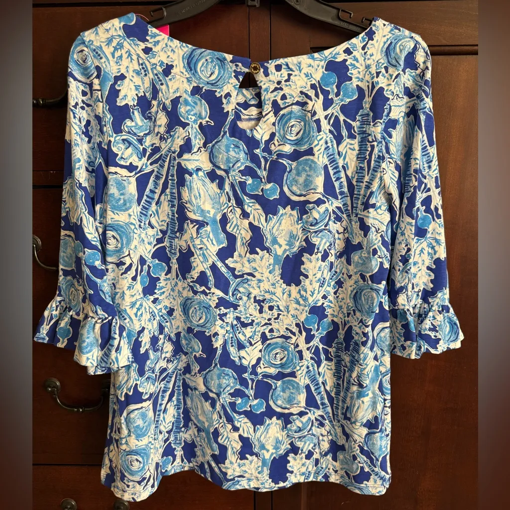 Lilly Pulitzer Waverly Ruffle Top in Royal Purple Pretty Peas NWT $68 Retail - Image 6