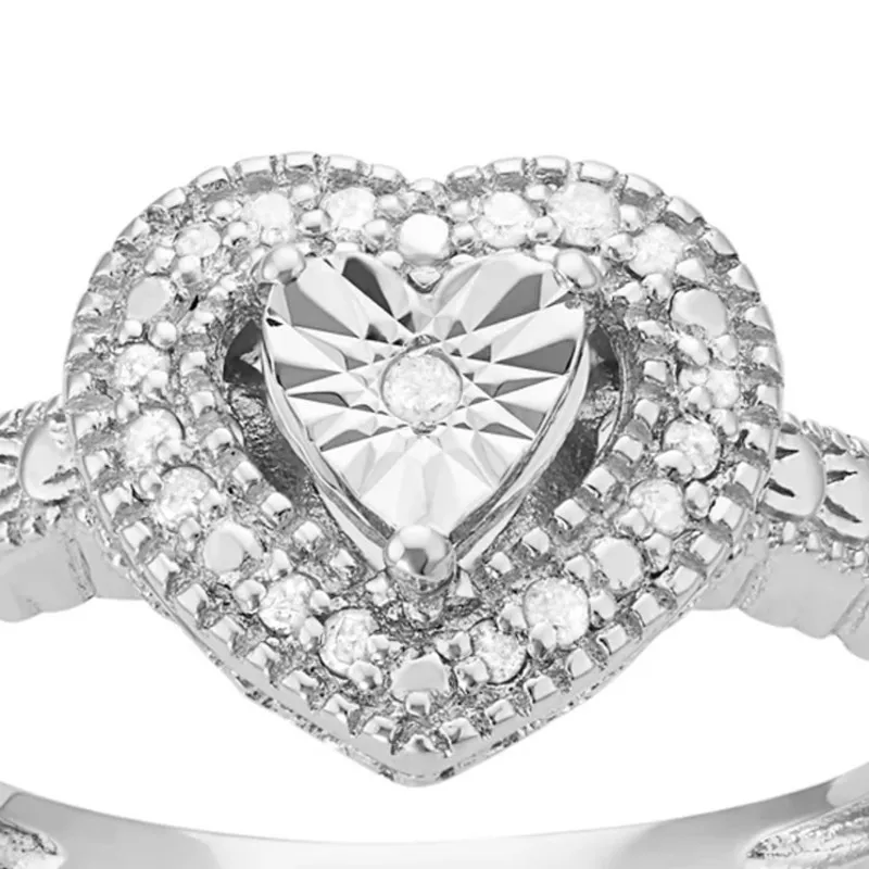 Sterling Silver 1/10 Carat T.W. Diamond Heart Halo Ring Size 7 NWT - Image 3