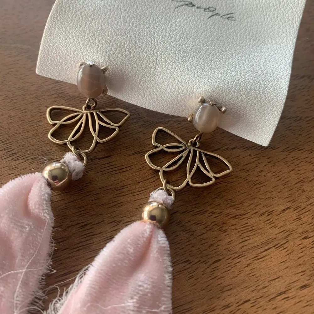 Free People Dainty Coquette Fairy Lulu Ribbon Dangle Earrings‎ - Pink/Gold - NWT - Image 3