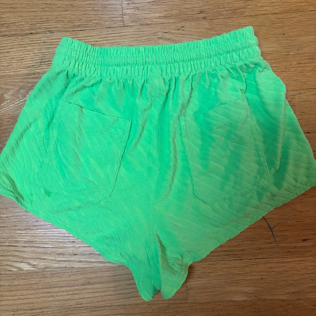 Triangl Green Swim Zebra Terry Cloth Preppy Beach Festival Resortwear Shorts S - Image 3