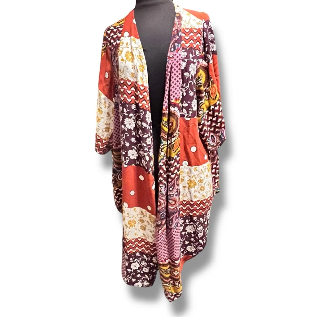 Terra & Sky 2X Kimono Beach Open Front Cover-Up Purple Paisley Boho A-7 - Image 5