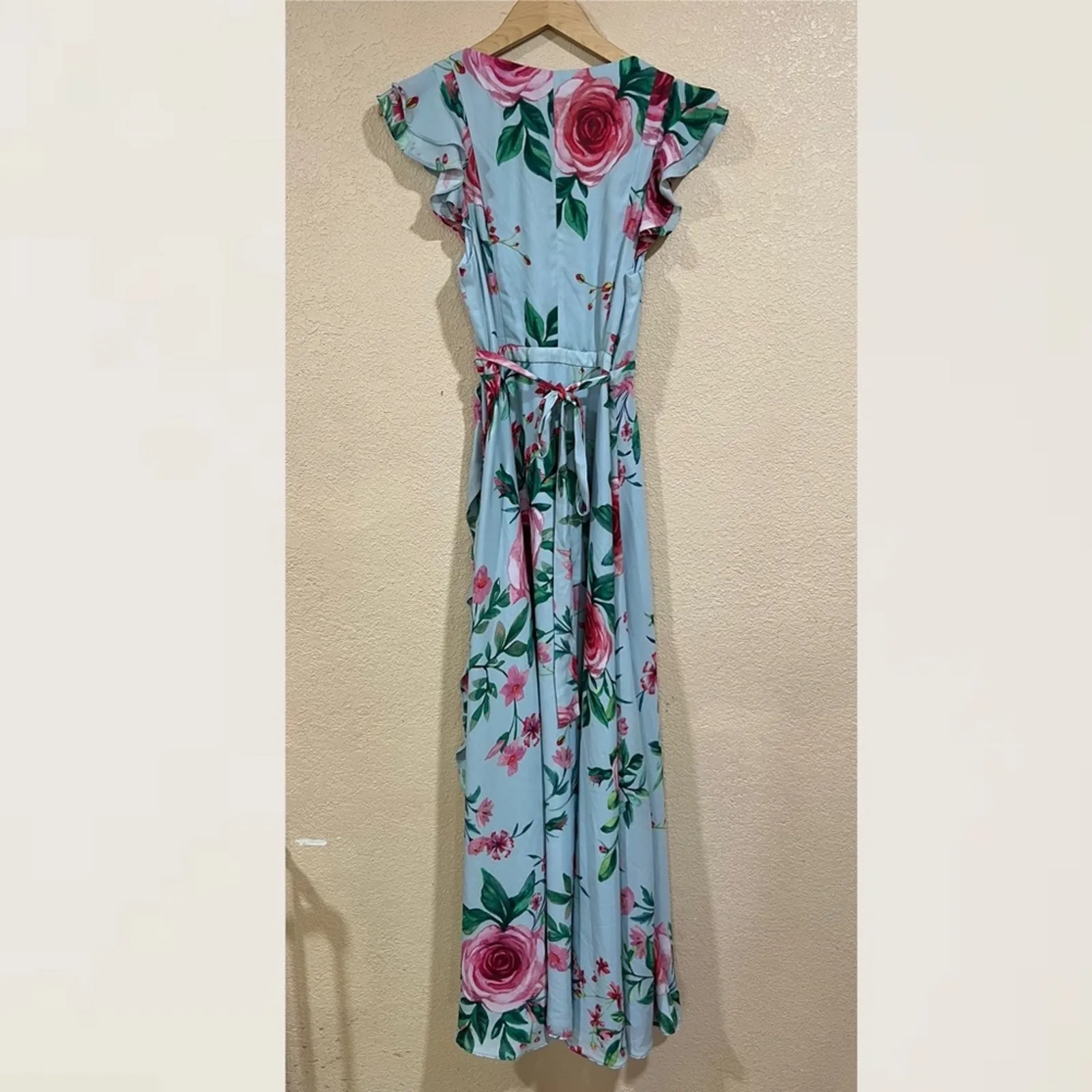 Fame & Partners The Nora Blue Floral Wrap Maxi Dress - Image 3