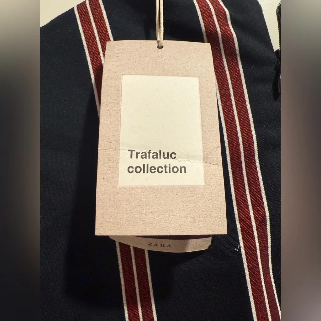 Zara Trafaluc Navy and Red Striped Mini Dress Size Small - Image 7