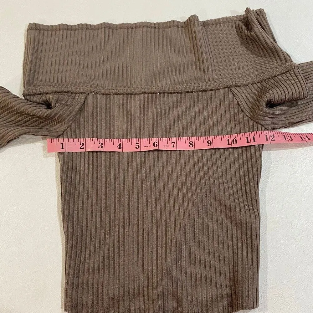 Wild Fable Ribbed Off Shoulder Top Brown XXS NWT Long Sleeve - Image 8