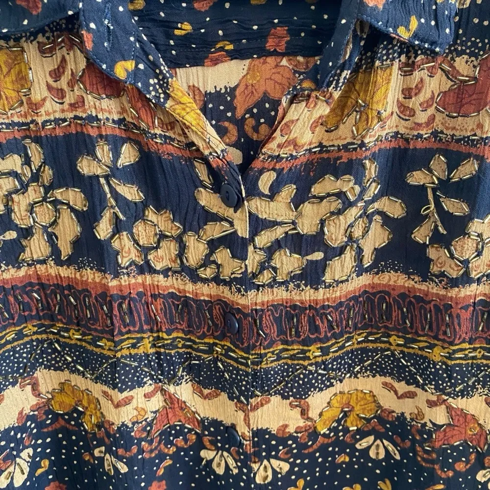 Vintage Boho Floral Crinkle Cut Oversized Button Up Short Sleeve / Jane Ashley - Image 6