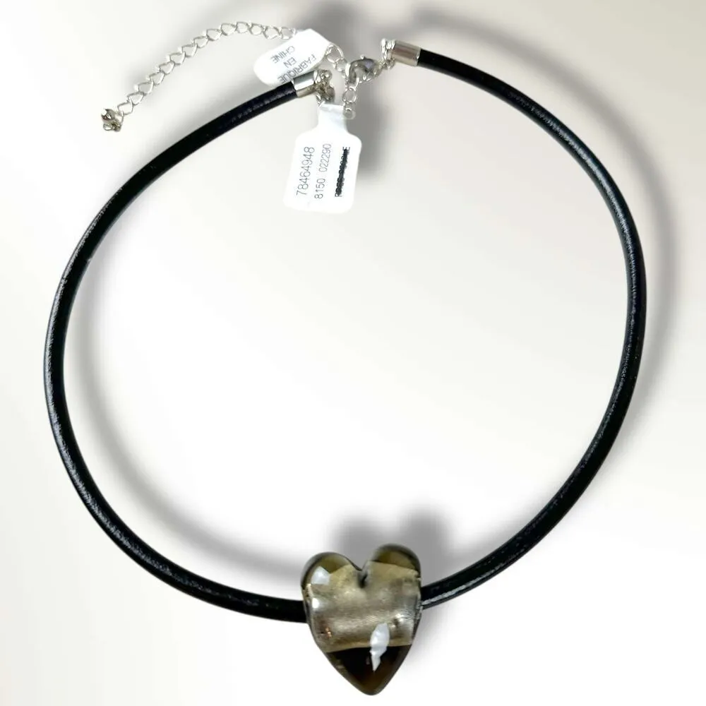 Free People Under the Sea Collar Black NWT Choker Glass Heart Pendant Bohemian - Image 5