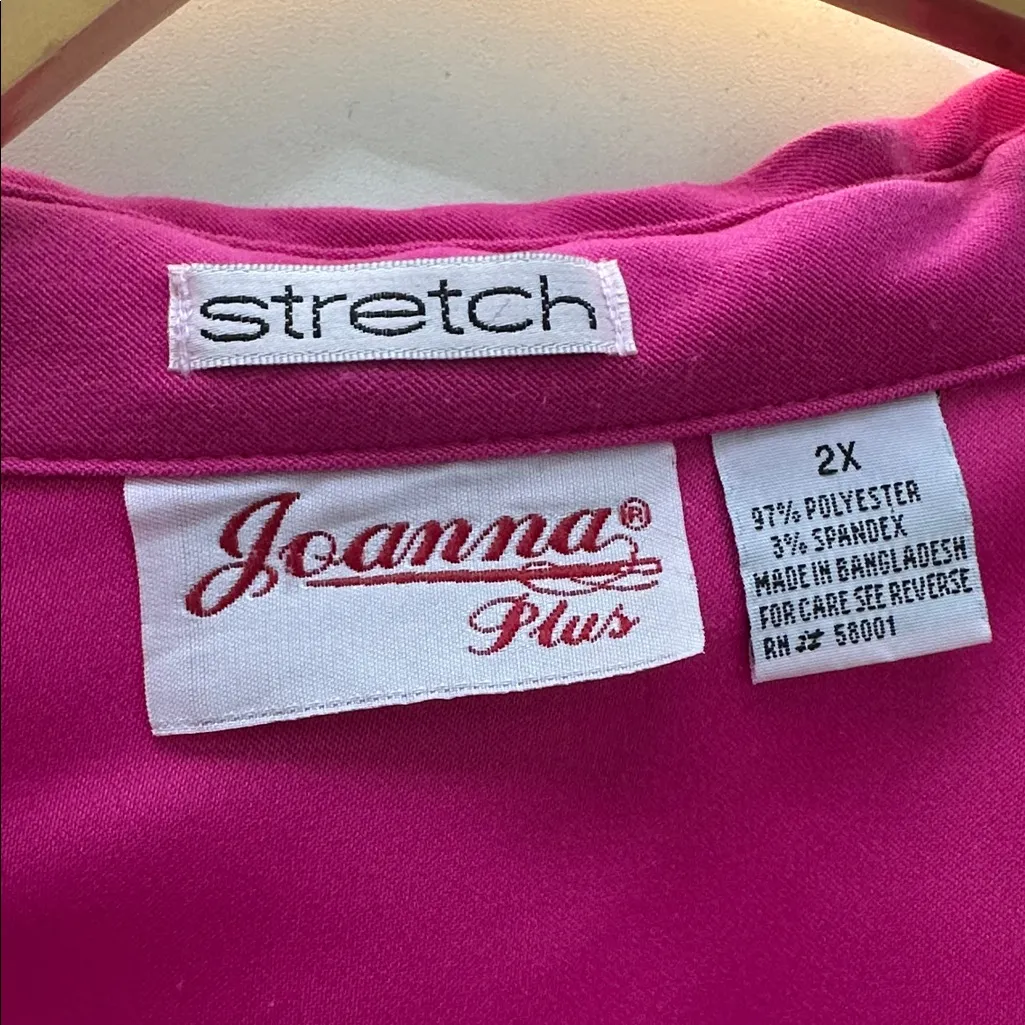Joanne Fuschia Velvetier Button Up Blouse 2X Oversized Pink - Image 5