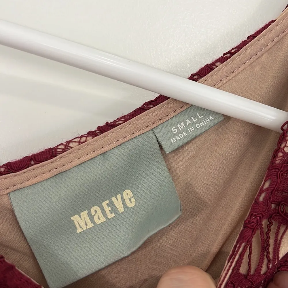 Anthropologie Maeve Small Red, Beige Lace Peplum Cap Sleeve Formal Dress - Image 4