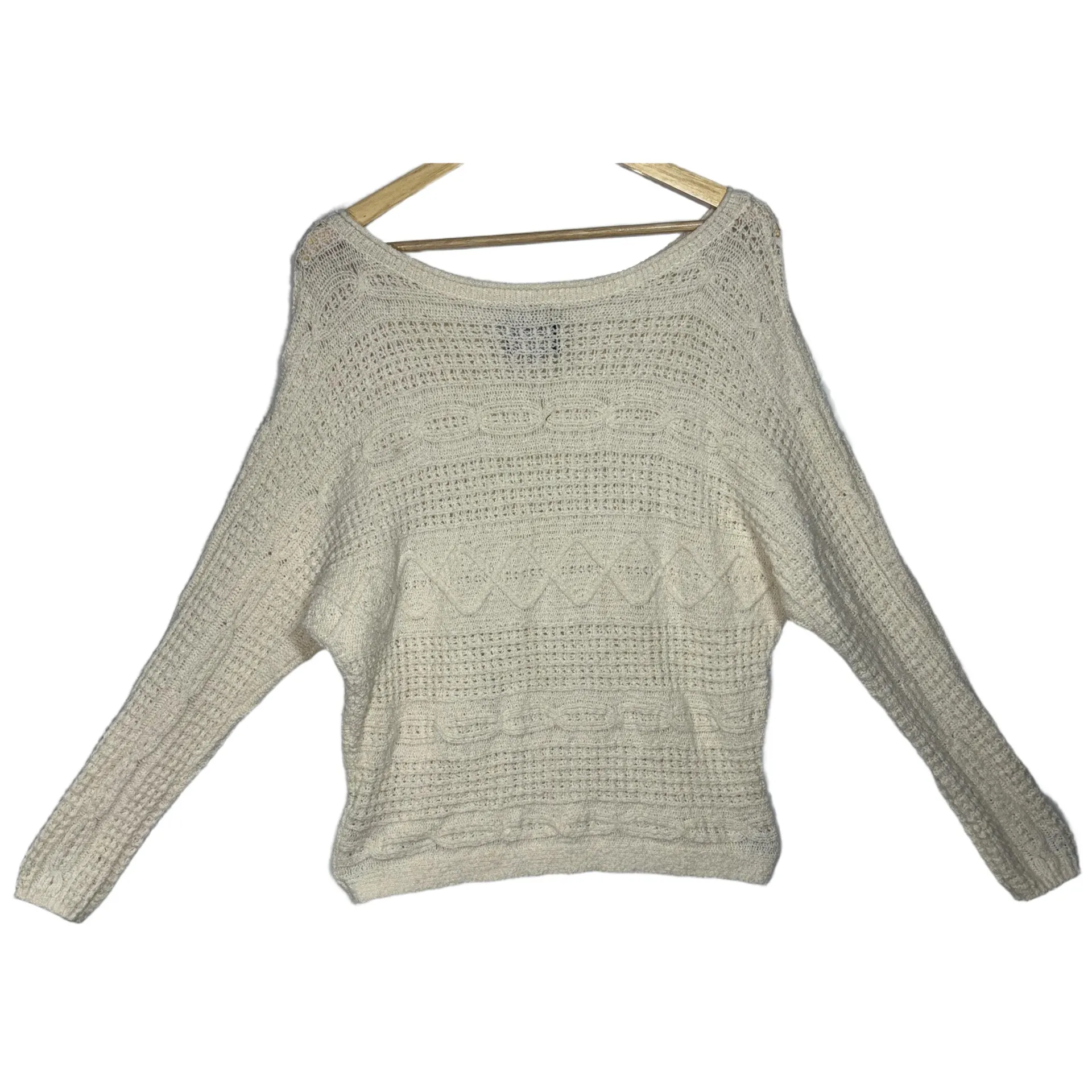 Abercrombie & Fitch Cream Cable Knit Cotton Long Sleeve Scoop Neck Sweater Sz M - Image 2