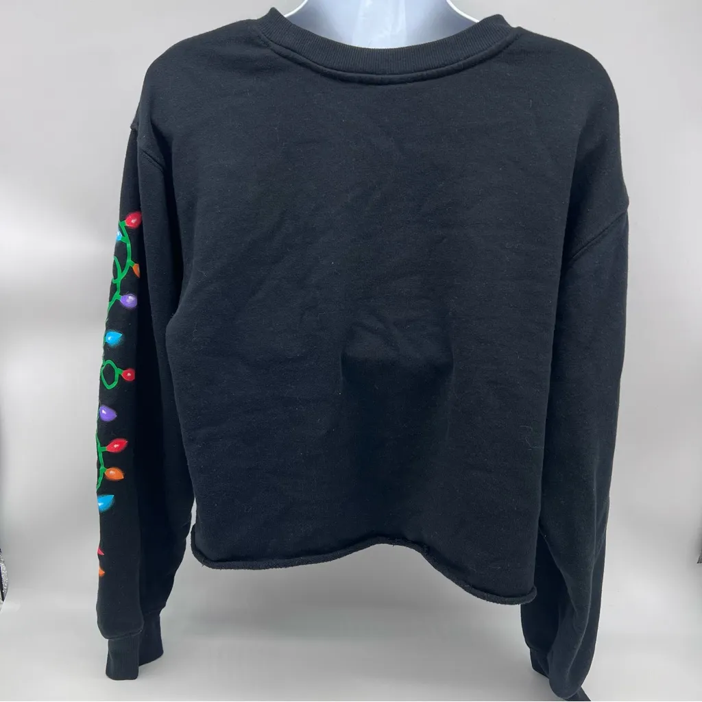 Stranger Things TV Show Black Christmas Themed Sweatshirt with Raw Hem-Size XXL - Image 5