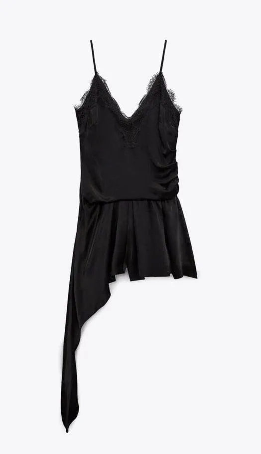 NEW ZARA LIMITED EDITION BLACK ASYMMETRIC HEM JUMPSUIT SLEEVELESS V NECK SIZE S - Image 3