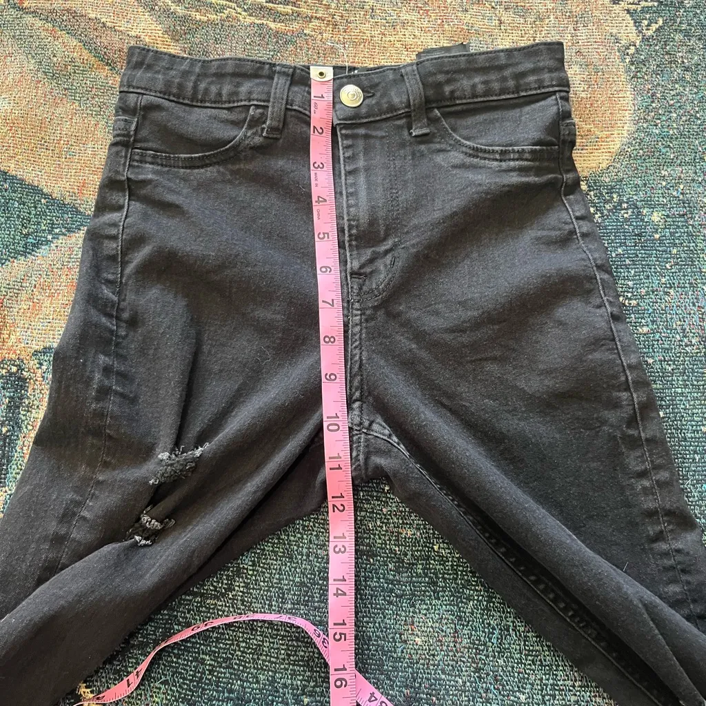 H&M Divided High Rise Distressed Skinny Jeans Black Wash Stretch Denim Women’s 2 - Image 12