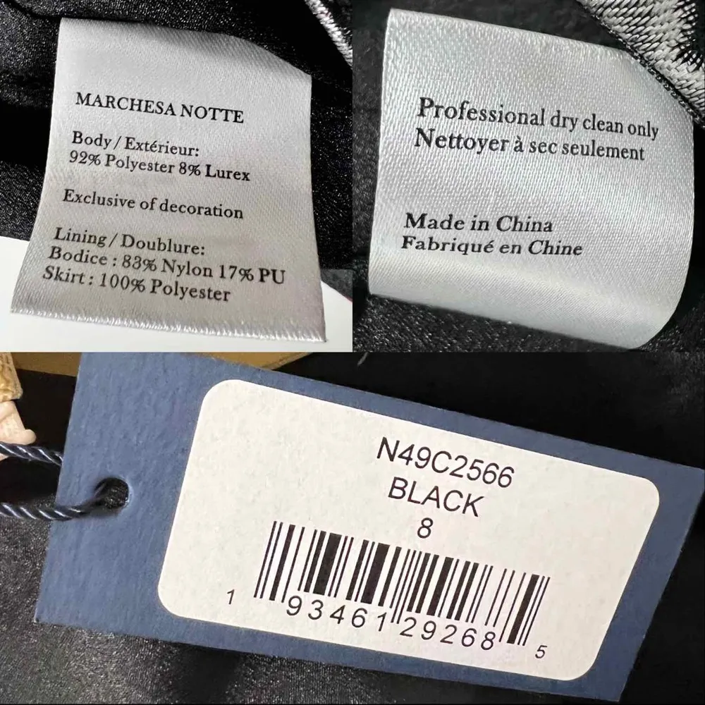 MARCHESA NOTTE Strapless Floral Tea Length Gown, Black, Size 8, NWT - Image 14