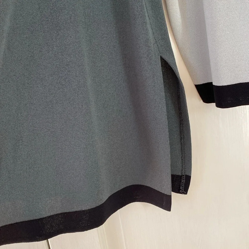 MISOOK Open Front Cardigan Long Gray Colorblock Sweater Knit Lightweight Neutral - Image 5