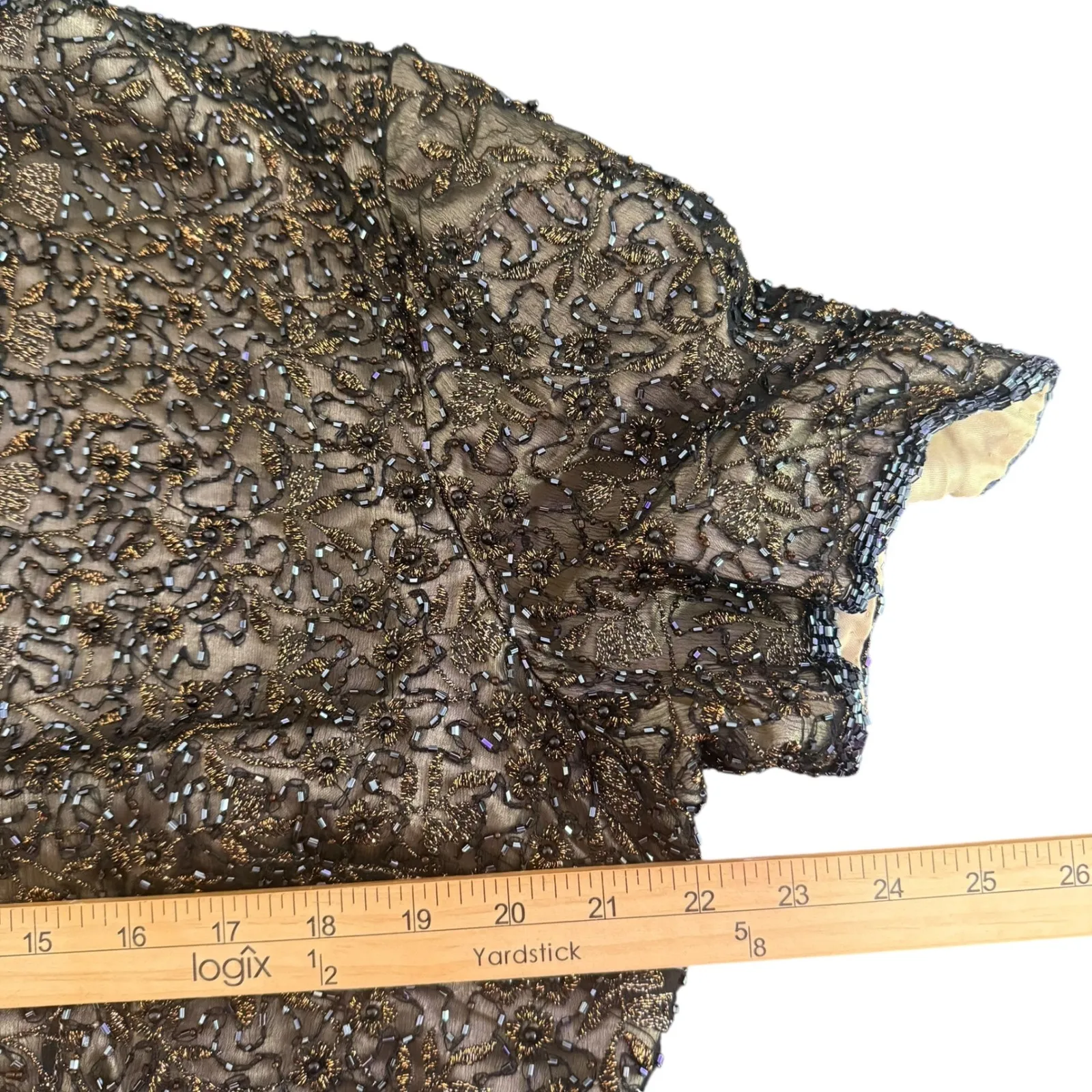 Adrianna‎ Papell Silk Beaded Mock Neck Short Sleeve Top Size 14 Black Formal - Image 12