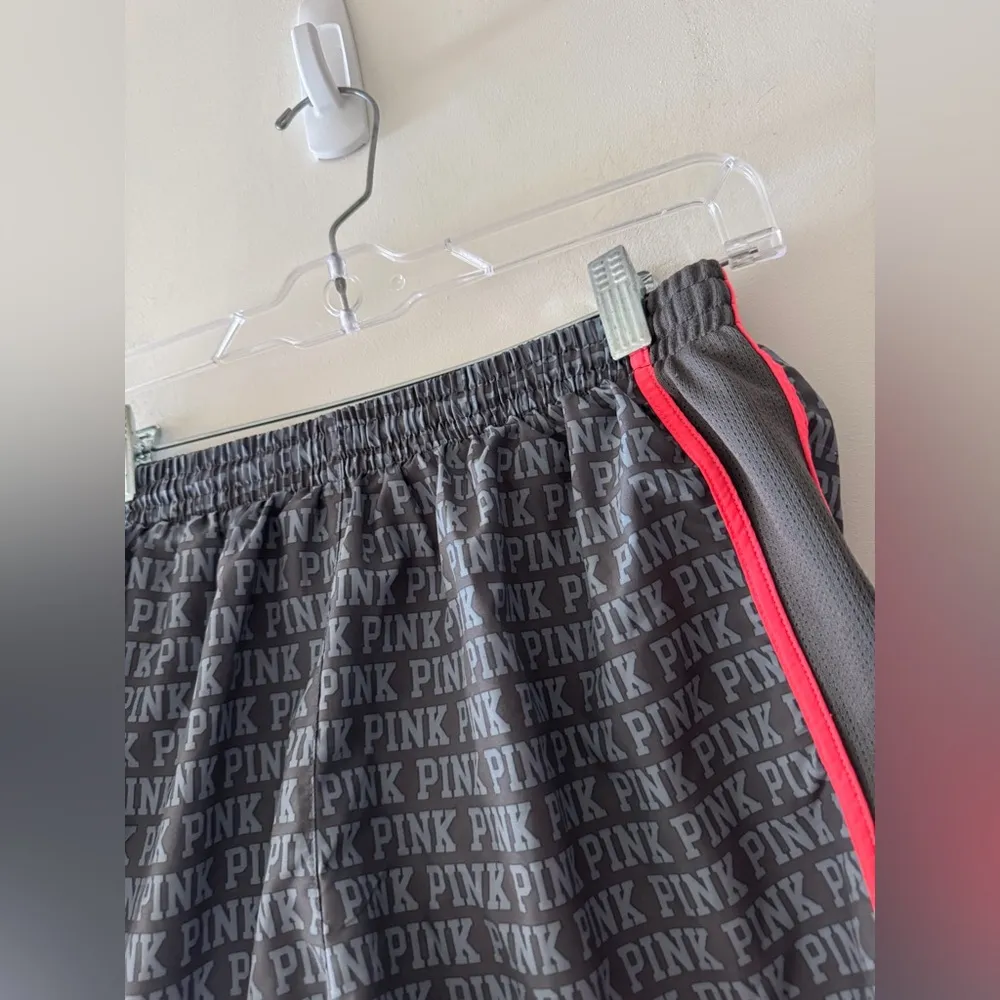 PINK Victoria’s Secret Gray and Pink Lined Running Athletic Shorts - Image 2