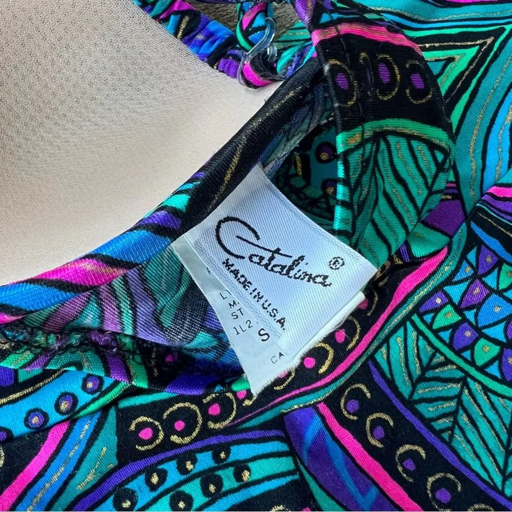 Vintage Catalina Teal Purple Paisley French high Cut Bikini Swimsuit Set - Image 11