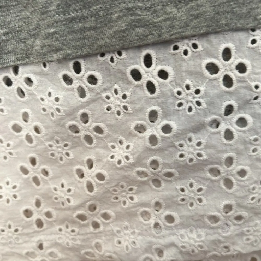 J. Jill Gray Tunic 3/4 Sleeve Top with White Eyelet Hem - Image 3