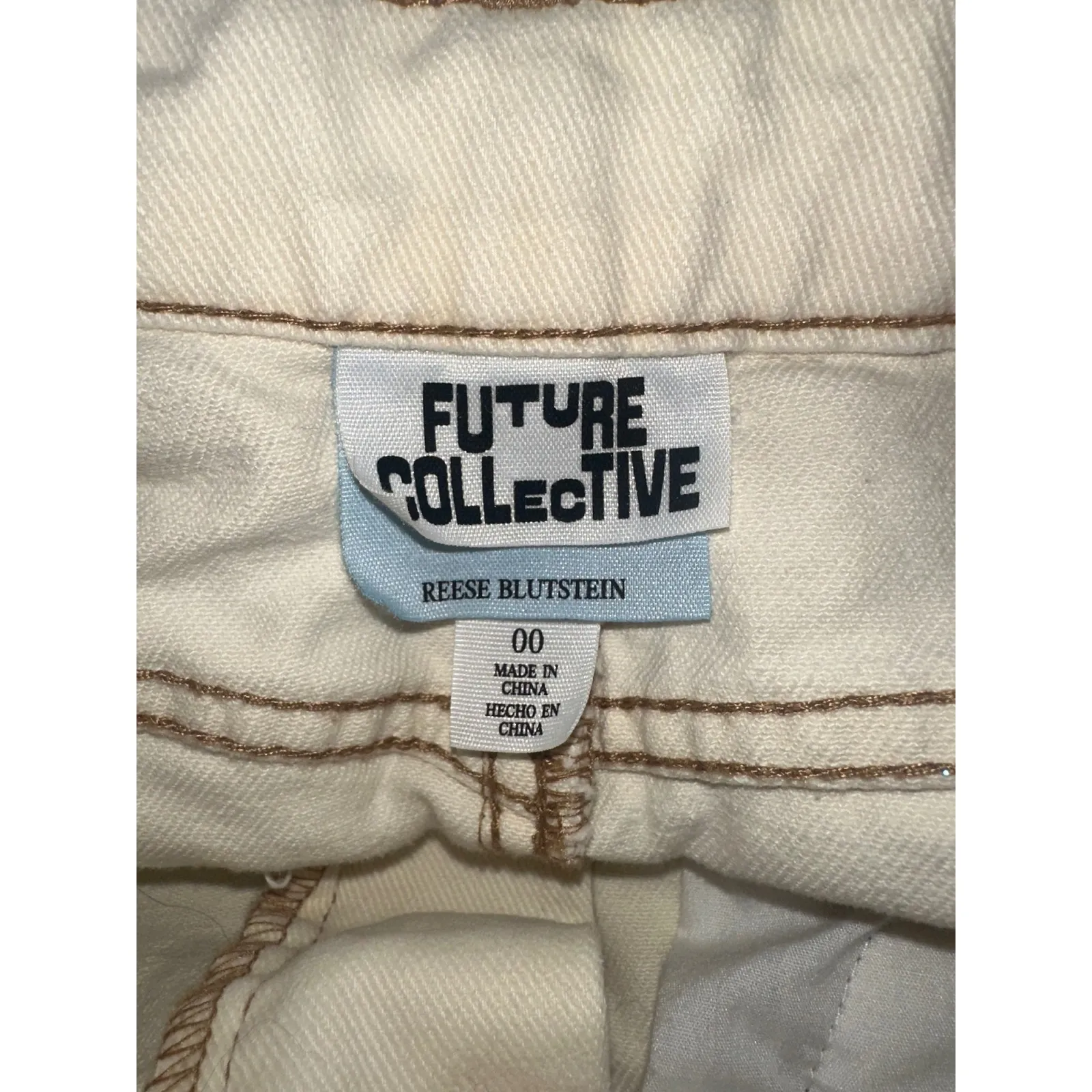 Future Collective Reese Blutstein Cream Denim Midi Skirt Raw Hem Women's Size 00 - Image 5