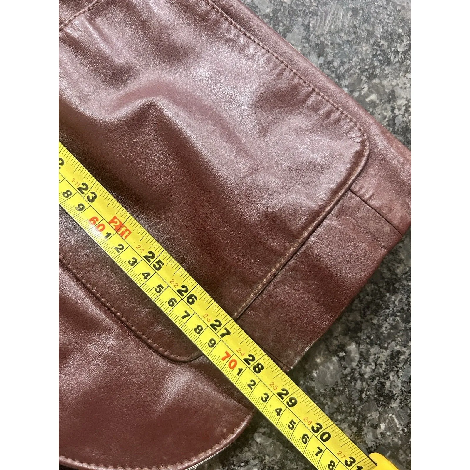 Vintage Etienne Aigner Women 16 Large Dark Red Leather Blazer Jacket Trench Coat - Image 8