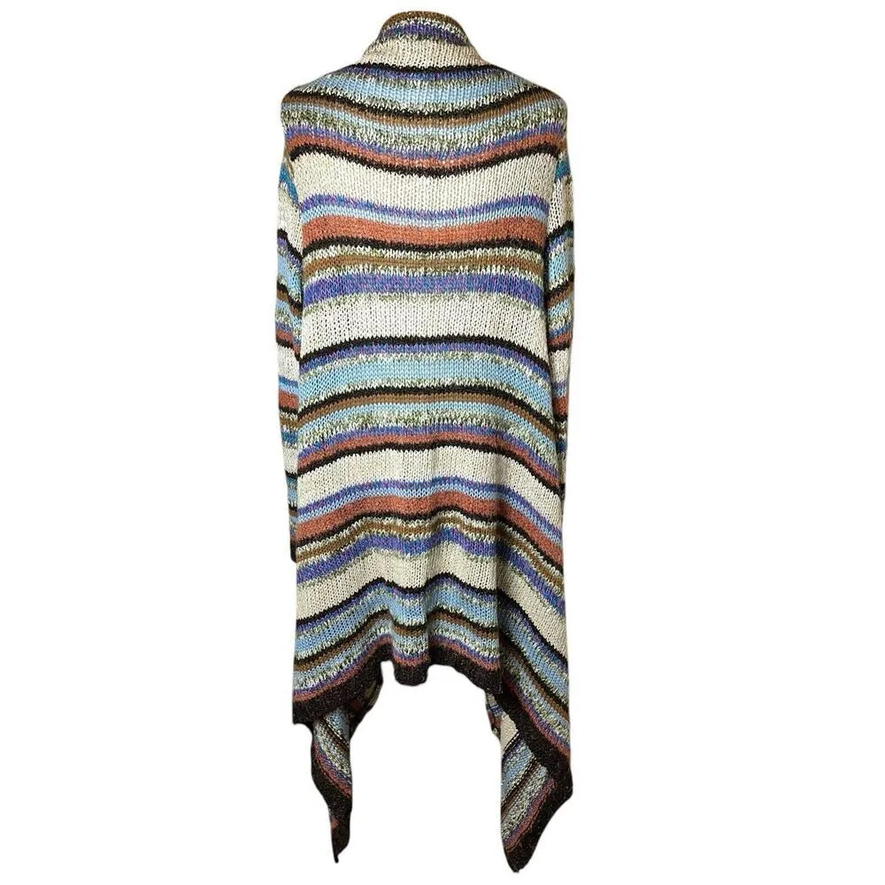 Boston Proper Open Front Drape Cardigan Sweater XS S | Boho Striped Asymmetrical - Image 3
