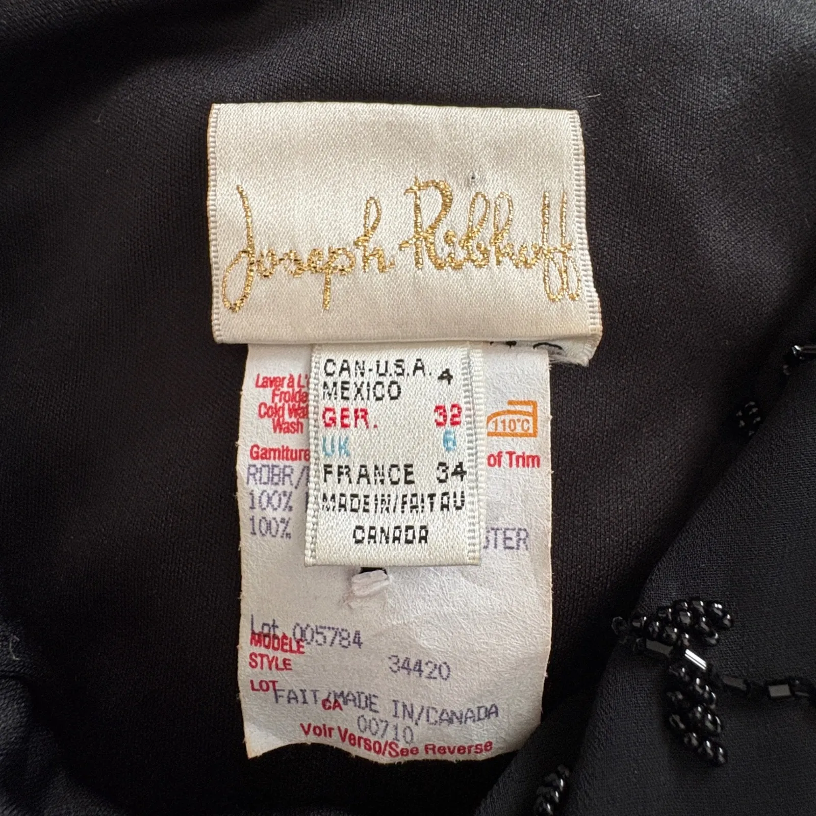 90s Joseph Ribkoff Black Formal Gown Floral Beaded Cowl Neck Elegant US Size 4 - Image 5