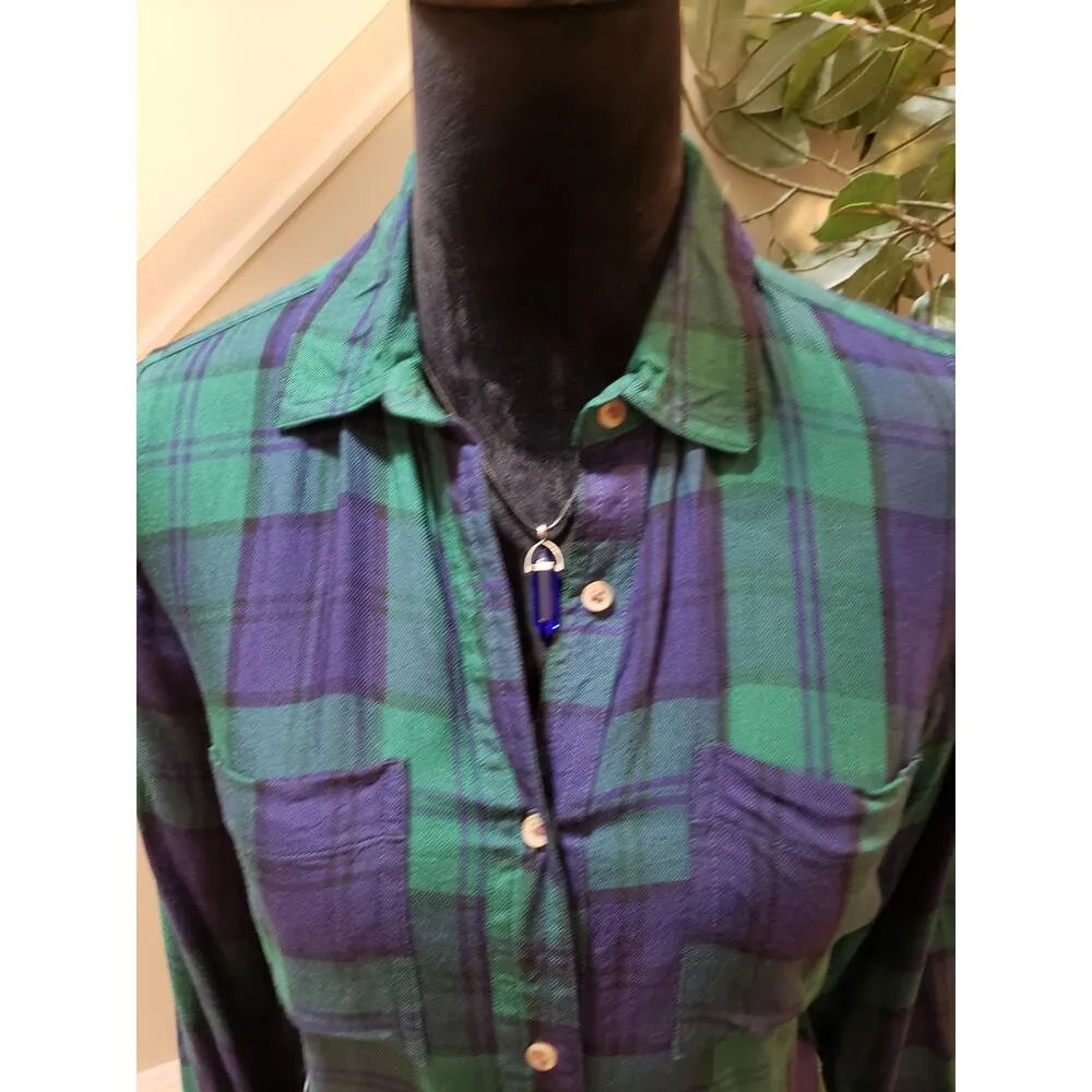 Old Navy Shirt Dress Womens S Green Plaid Casual Long Sleeve Collar Button Down - Image 5