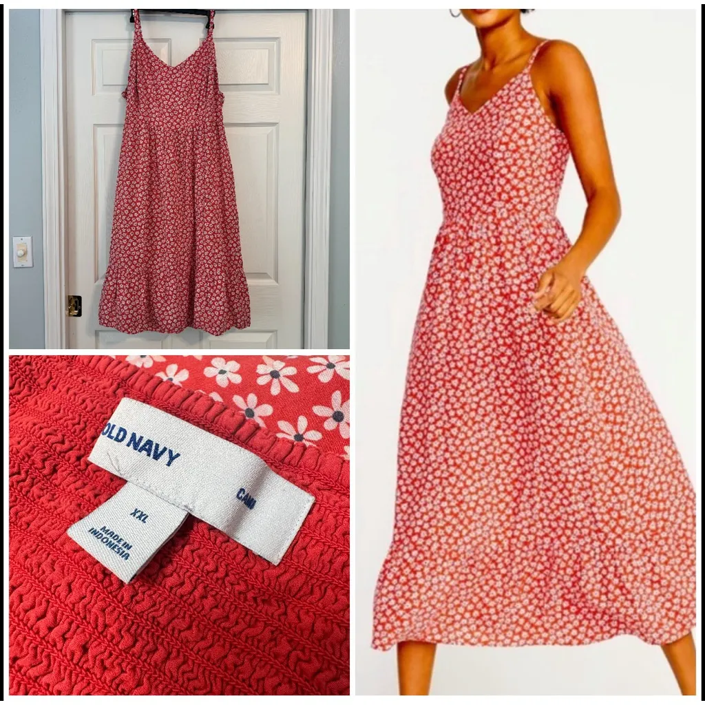 Women's Old Navy Cami Dress Size XXL Red Ditsy Daisy Floral - Image 2