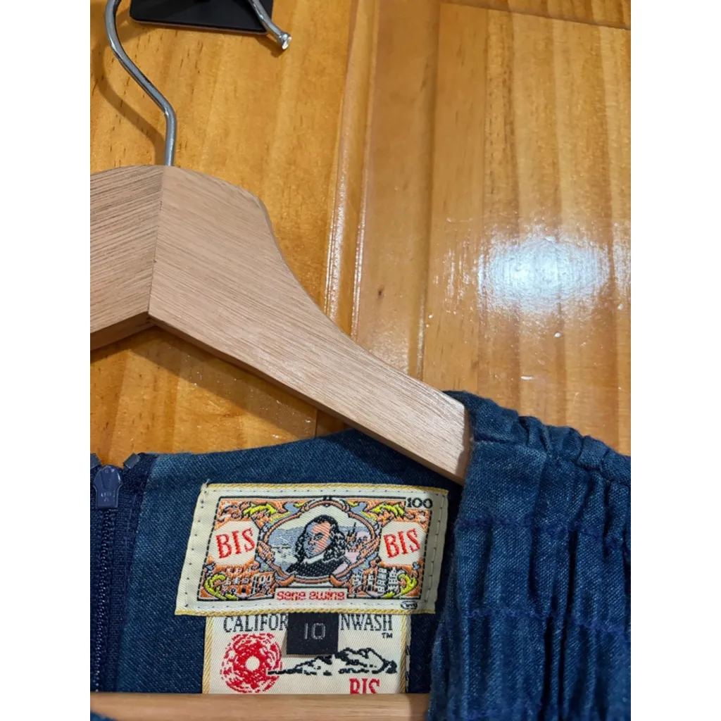 Vintage BIS BIS by Gene Ewing Smocked Denim Prairie Dress USA Made Long Sleeve Blue Size 10 - Image 2