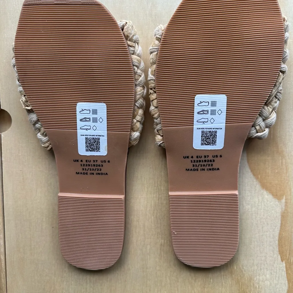 Asos Design Wide Fit Flossie Woven Flat Sandal Natural Color (US WIDE 6) - Image 4