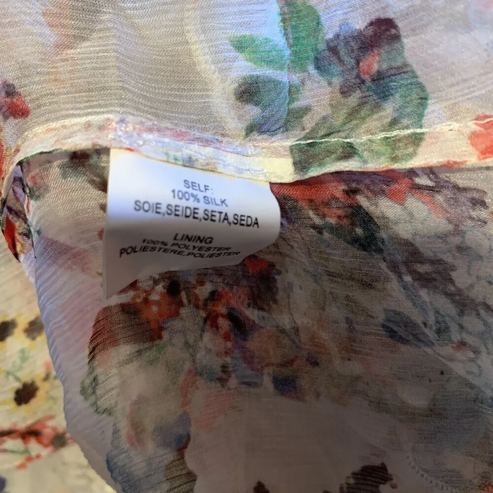 HD In Paris Anthropologie Womens Size Petite XS Multicolor Floral Sheer Silk Top - Image 5