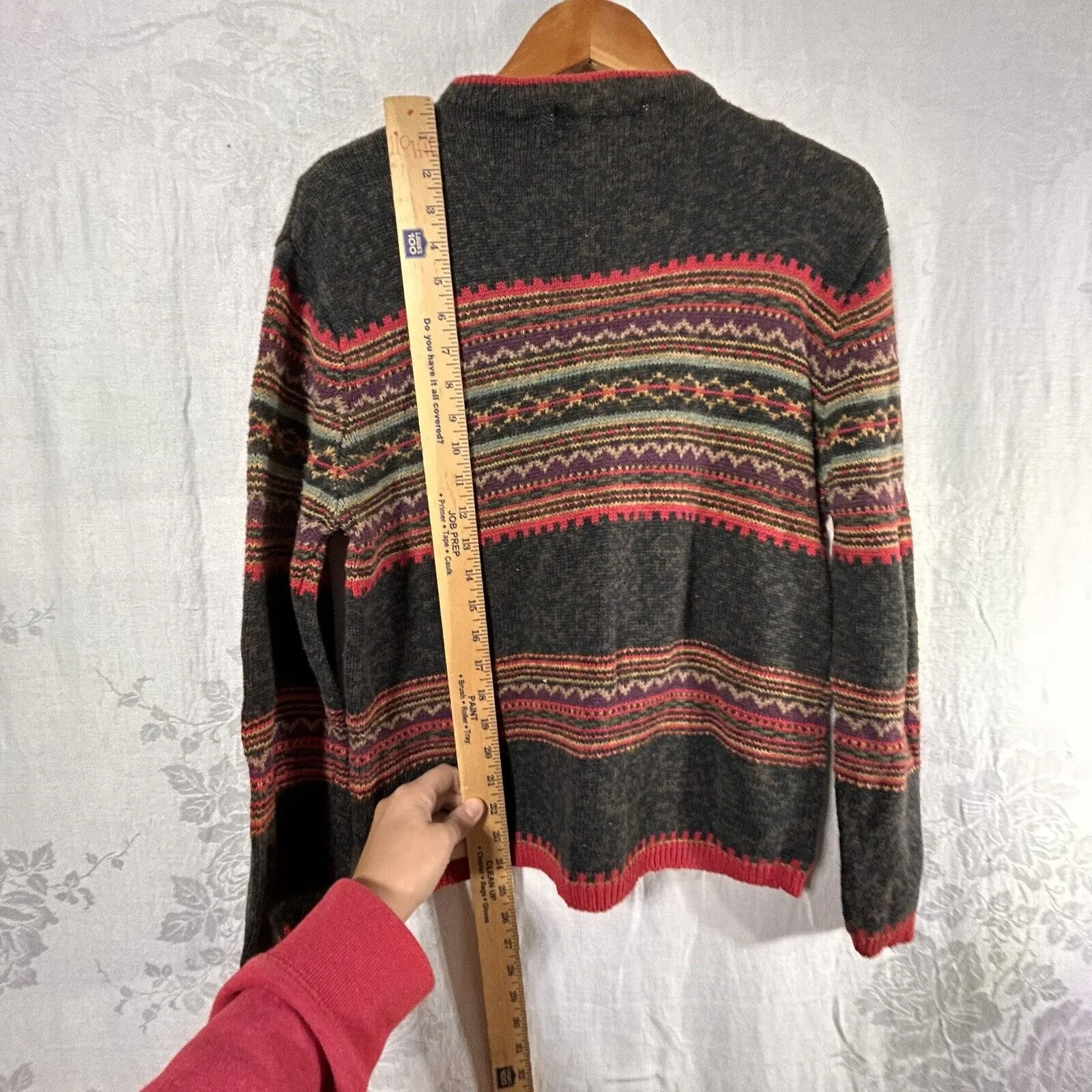 Vintage Tiara Sweater Medium Gray Red Mock Neck Long Sleeve Pullover Stripes - Image 11