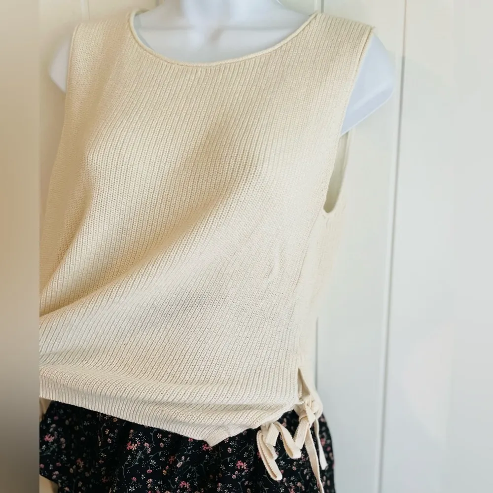 Madewell Balletcore Knit Double Side Bow Tie Cream Tank Top Sz Small NWOT - Image 5