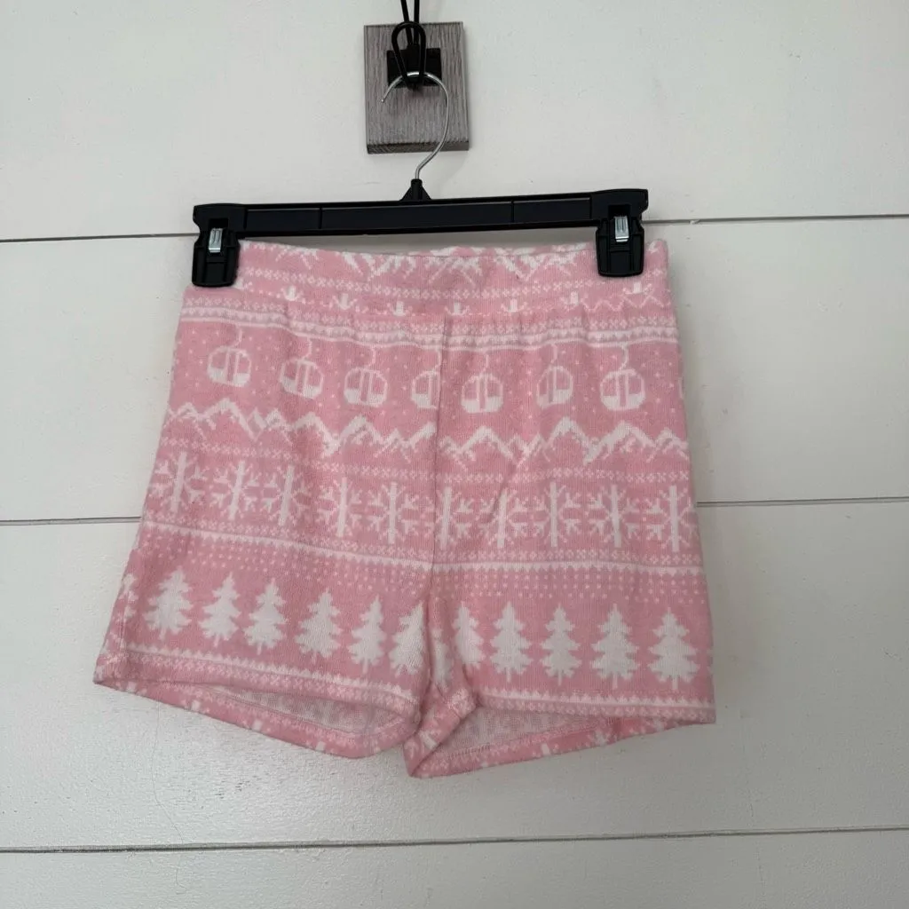 Colsie Women’s XS Pink White Fair Isle 2 Piece Pajama Set Crop Top Shorts - Image 6